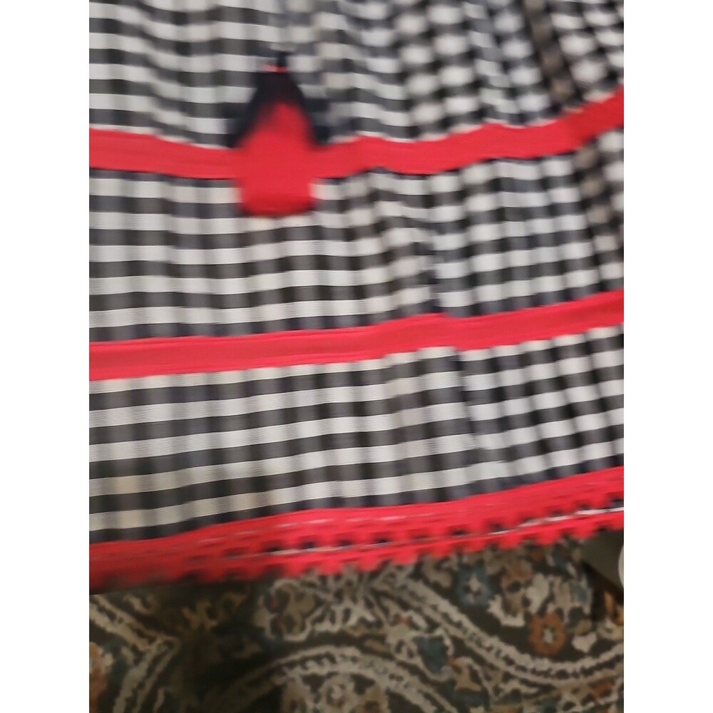 Crown & Ivy Frida's Garden Navy Red/White S Gingham Peasant Top Checks  Tassels - Picture 6 of 16